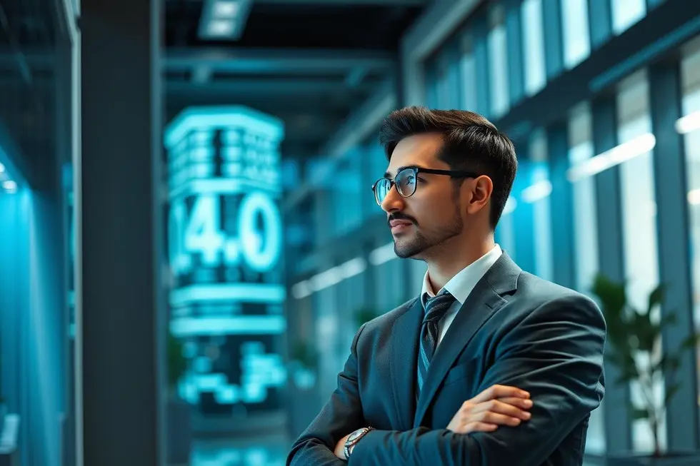Representação visual de um profissional em um contexto empresarial moderno