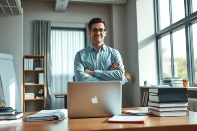 Pessoa confiante em um ambiente de trabalho com equipamentos profissionais