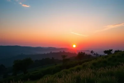 Cenário de amanhecer inspirador com cores vibrantes.