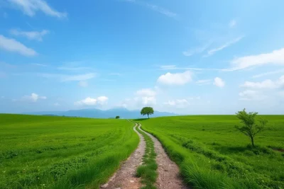 Uma trilha solitária em uma paisagem serena.