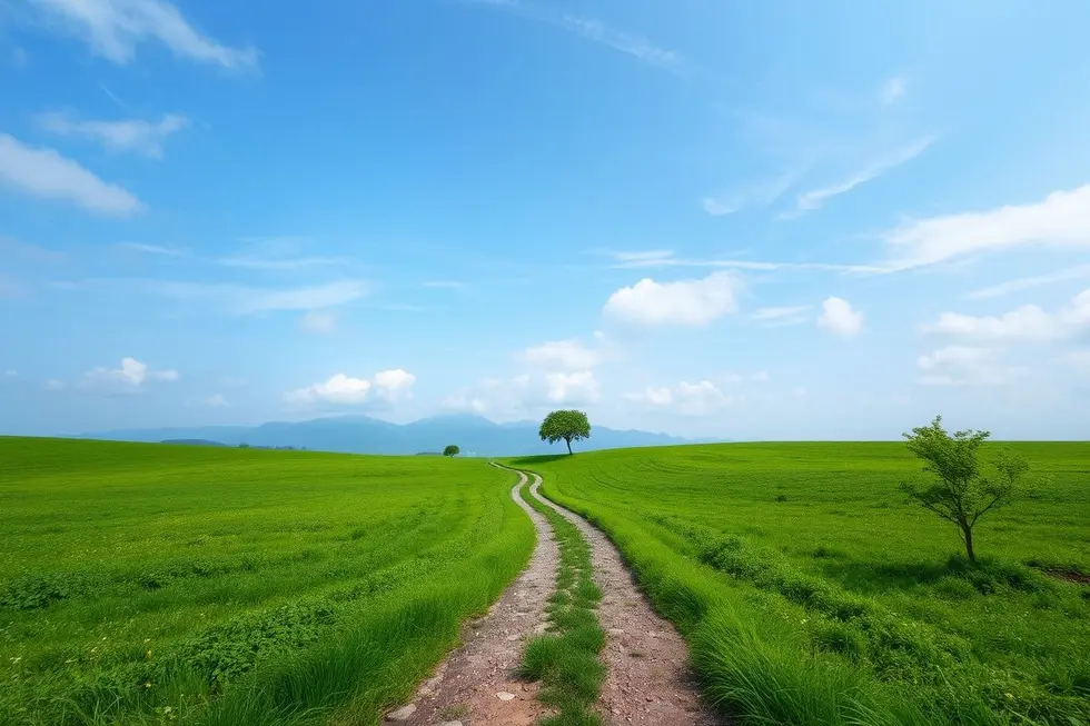 Uma trilha solitária em uma paisagem serena.
